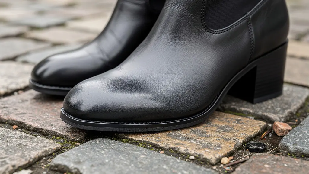 Paire de bottines élégantes sur pavés belges typiques