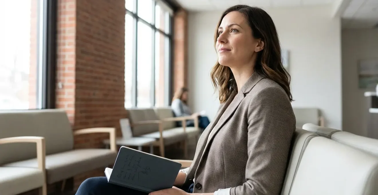 Femme détendue dans un environnement médical moderne et accueillant en Belgique