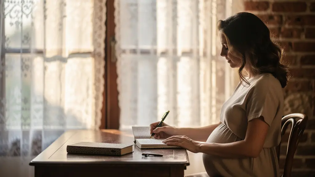 Femme enceinte écrivant dans un journal intime pour son futur bébé