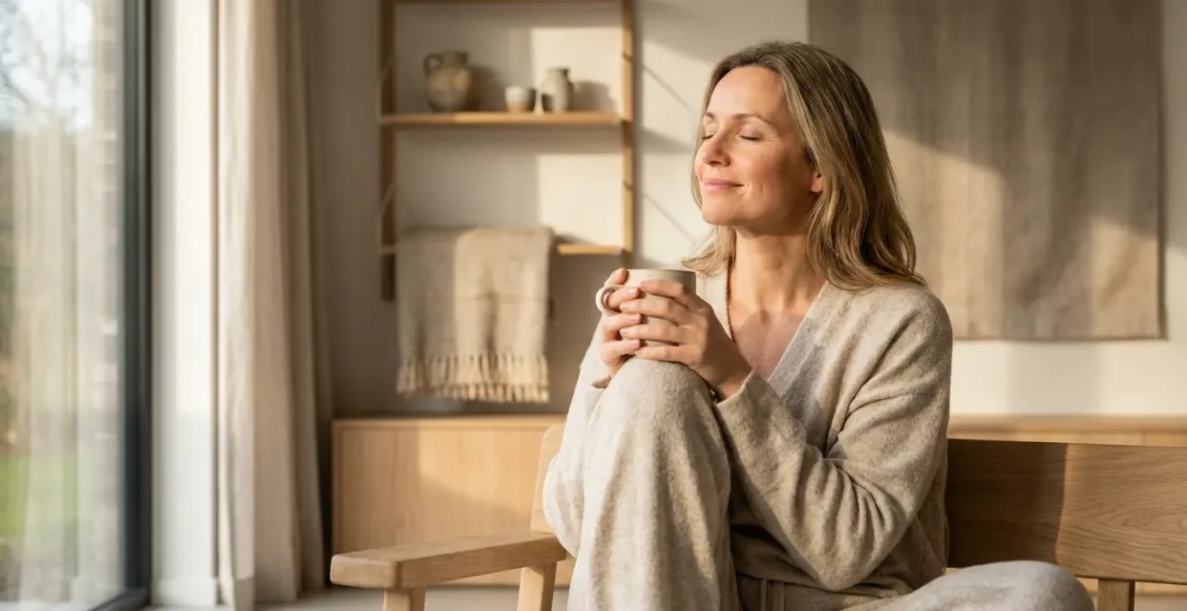 Femme sereine de 40 ans dans un moment de détente et d'intimité personnelle