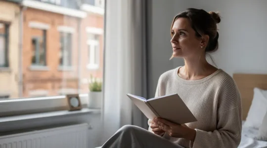 Femme observant les signes naturels de son corps dans un environnement paisible