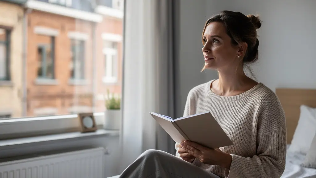 Femme observant les signes naturels de son corps dans un environnement paisible