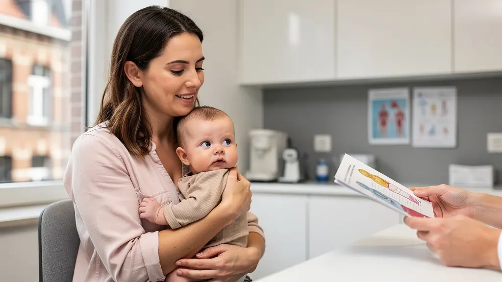 Mère souriante avec son bébé dans une consultation médicale lumineuse et accueillante