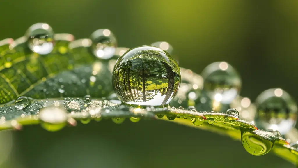 Vue macro de gouttes de rosée sur des feuilles dans un parc belge au matin