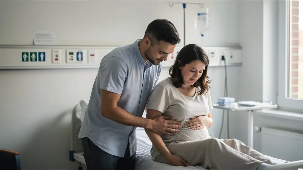 Père soutenant sa partenaire pendant l'accouchement avec les techniques d'haptonomie