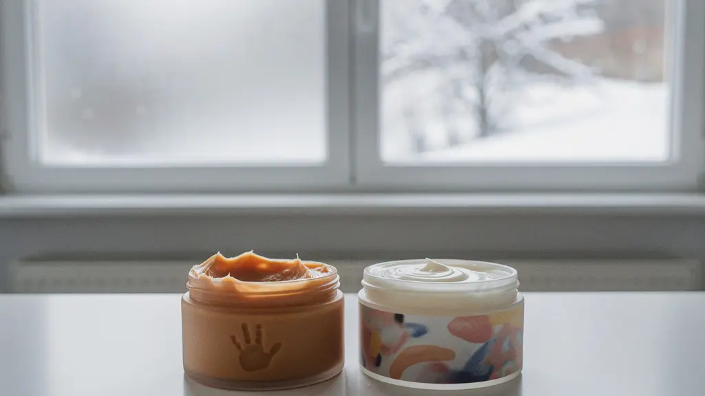 Comparaison visuelle de textures de soins pour bébé montrant la différence entre cérat épais et émulsion fluide